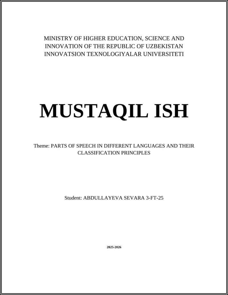 PARTS OF SPEECH IN DIFFERENT LANGUAGES AND THEIR CLASSIFICATION PRINCIPLES