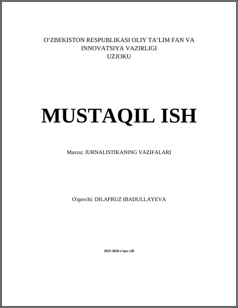 JURNALISTIKANING VAZIFALARI