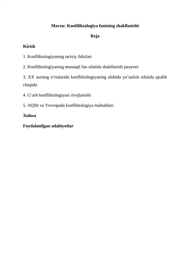 Konfliktologiya fanining shakllanishi
