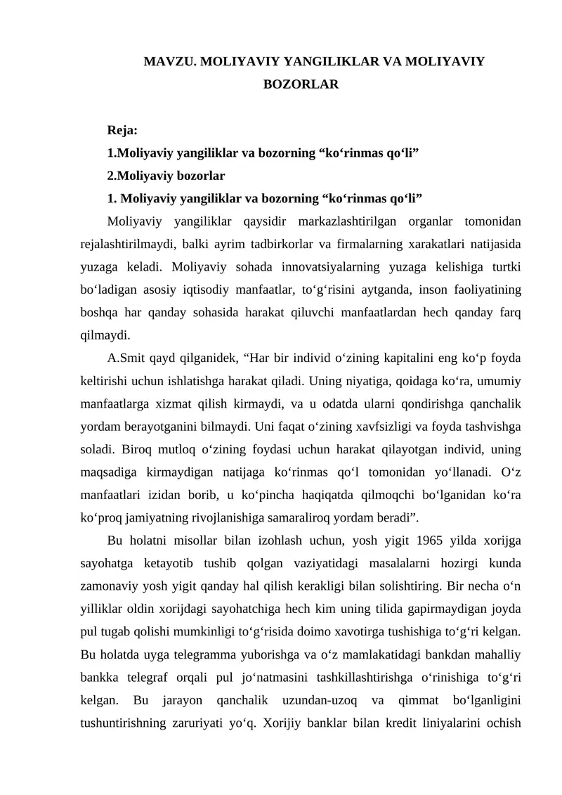 Moliyaviy yangiliklar va bozorlar