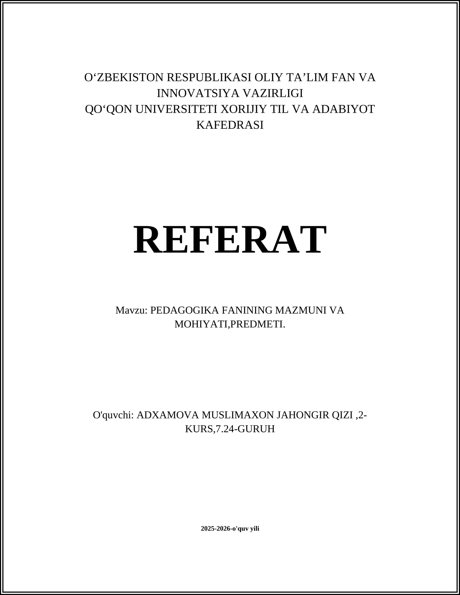 Pedagogika Fanining Mazmuni va Mohiyati, Predmeti