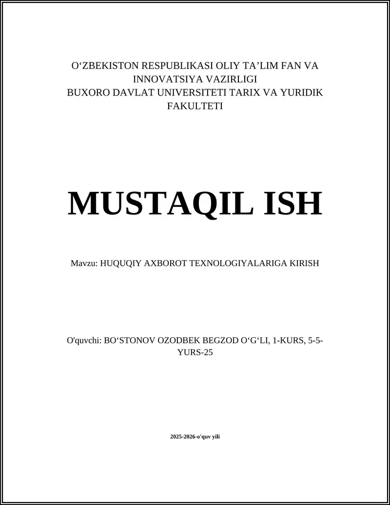 Huquqiy axborot texnologiyalariga kirish