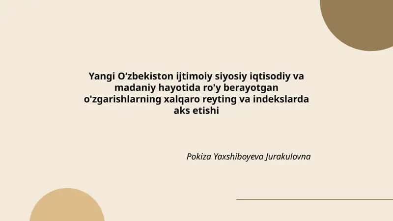 Oʻzbekiston ijtimoiy siyosiy iqtisodiy va madaniy hayotidagi oʻzgarishlar