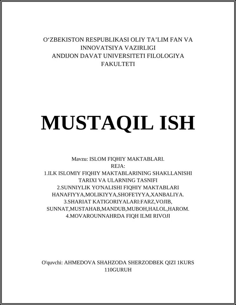ISLOM FIQHIY MAKTABLARI