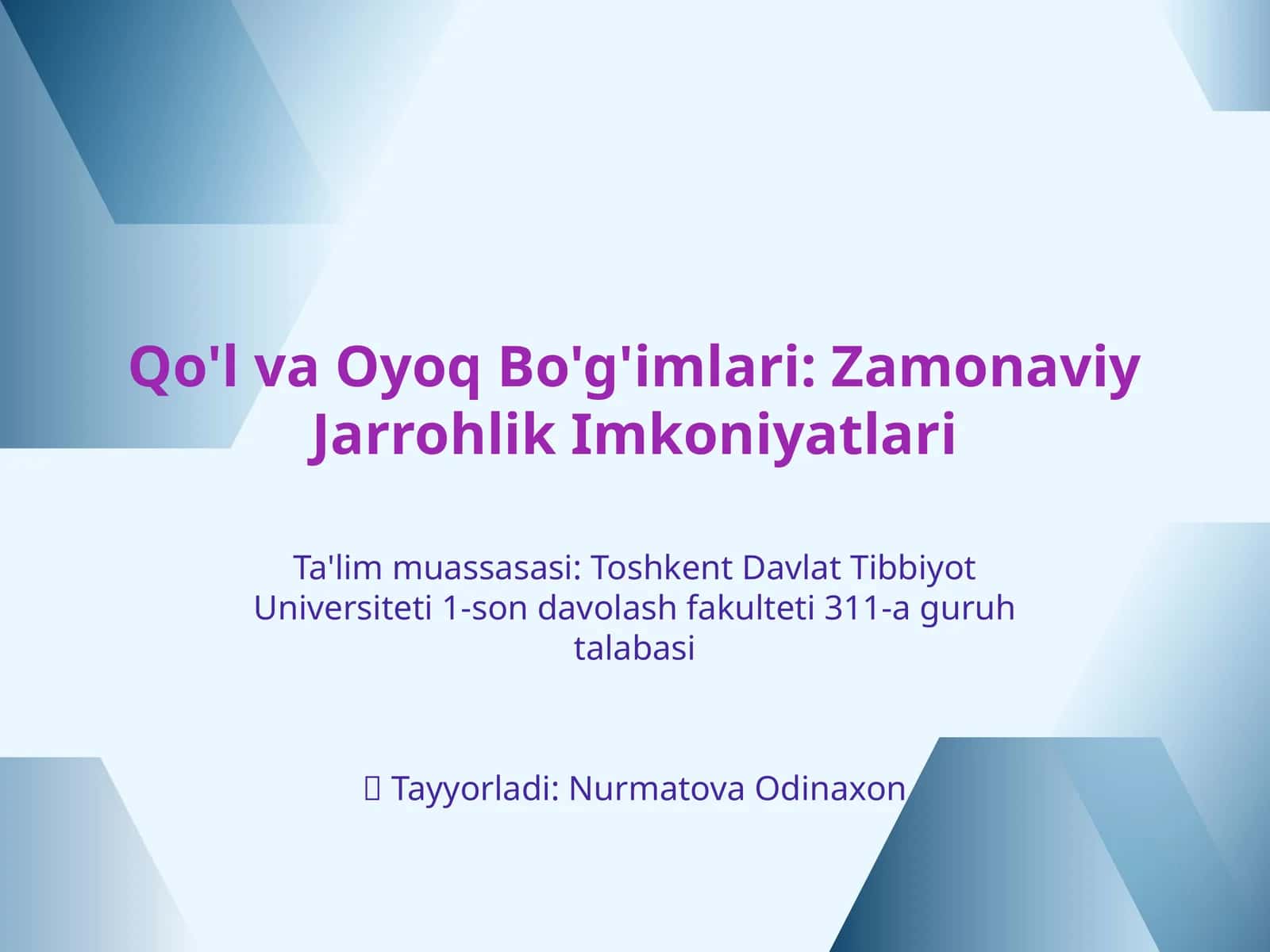 Qo'l va Oyoq Bo'g'imlari: Zamonaviy Jarrohlik Imkoniyatlari