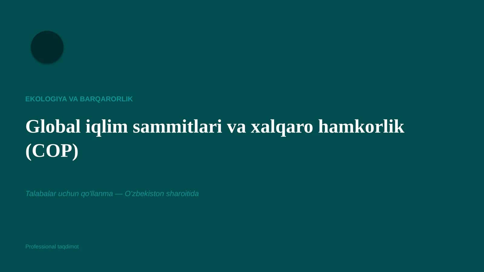Ekologiya va Barqarorlik