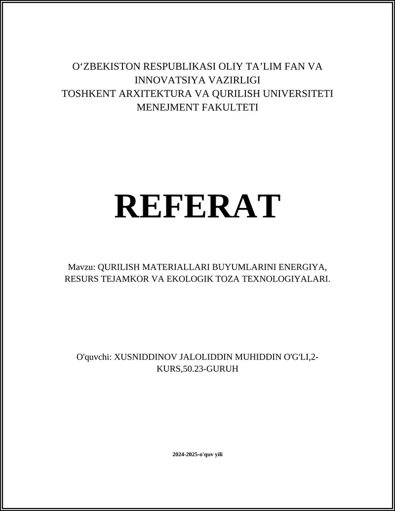 Energiya Tejovchi Qurilish Materiallari