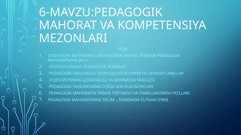 PEDAGOGIK MAHORAT VA KOMPETENSIYA MEZONLARI