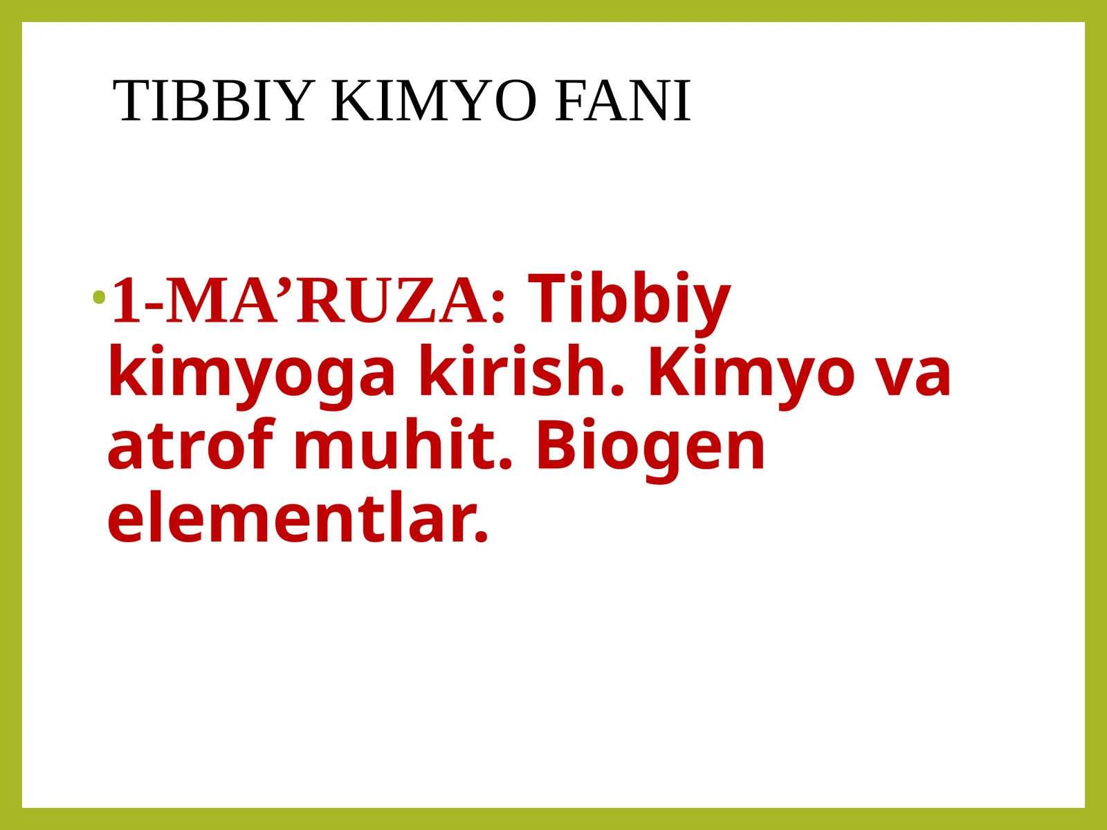 TIBBIY KIMYO FANI
