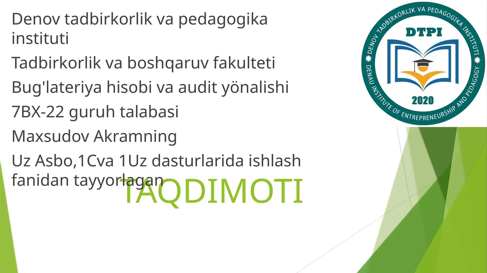 Korxona ma’lumotlarini kiritish 1c  uzasbo