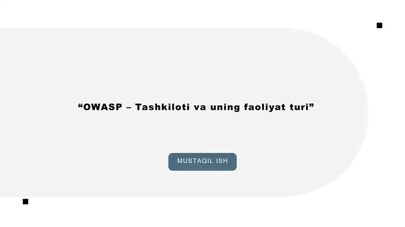 “OWASP – Tashkiloti va uning faoliyat turi”