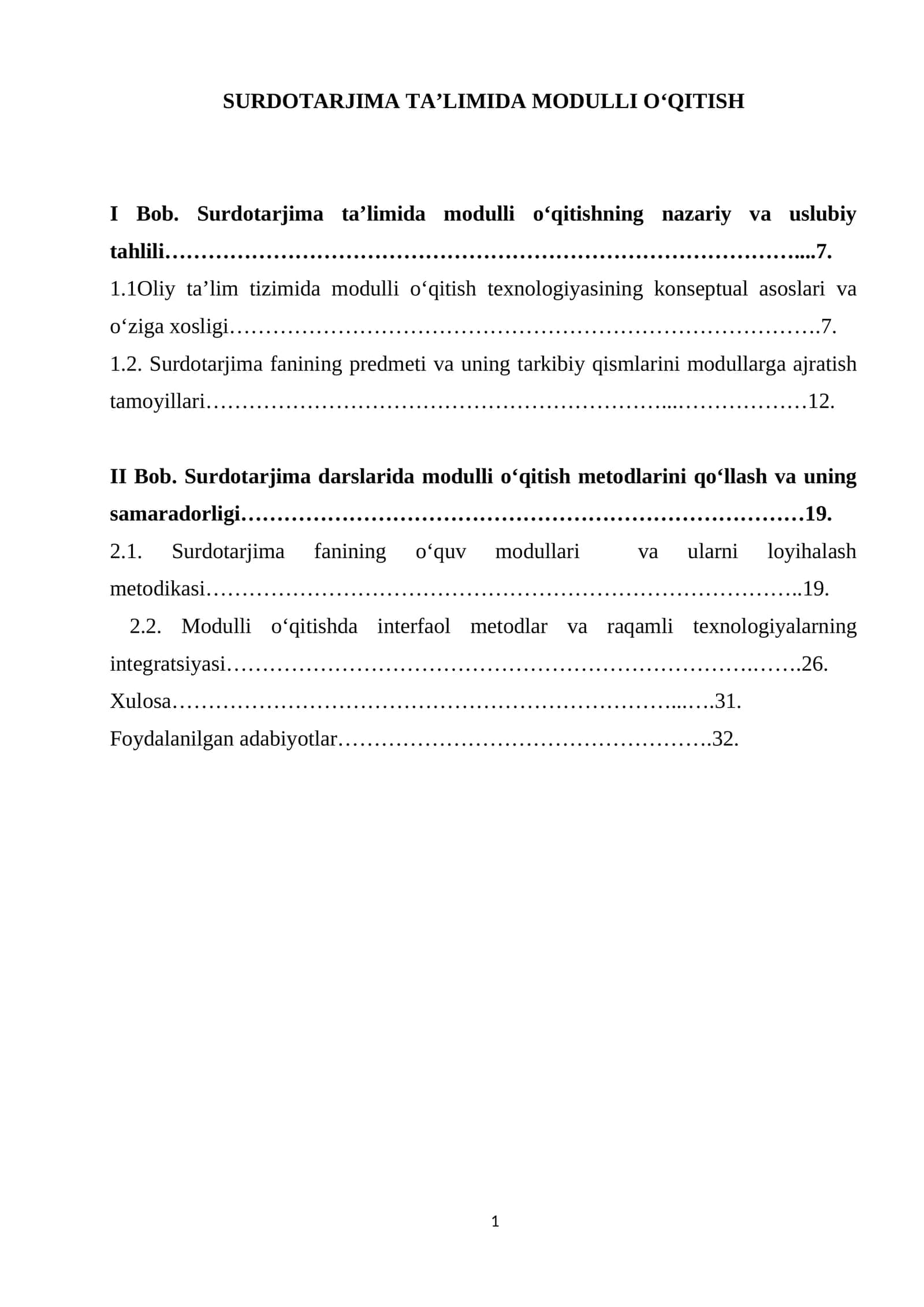 SURDOTARJIMA TA’LIMIDA MODULLI O‘QITISH