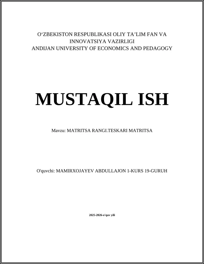MATRITSA RANGI.TESKARI MATRITSA