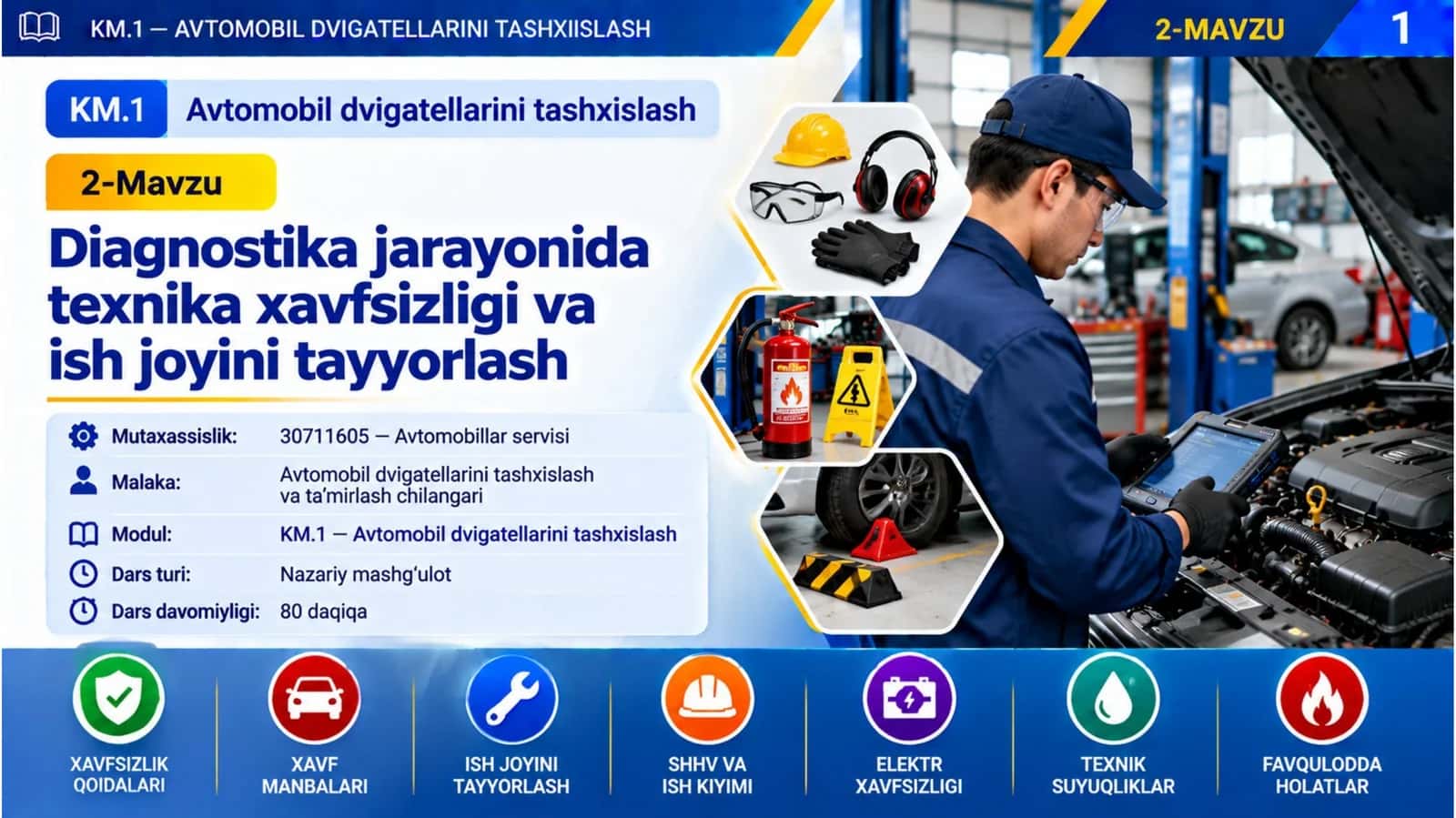 2_mavzu. Diagnostika jarayonida texnika xavfsizligi va ish joyini tayyorlash