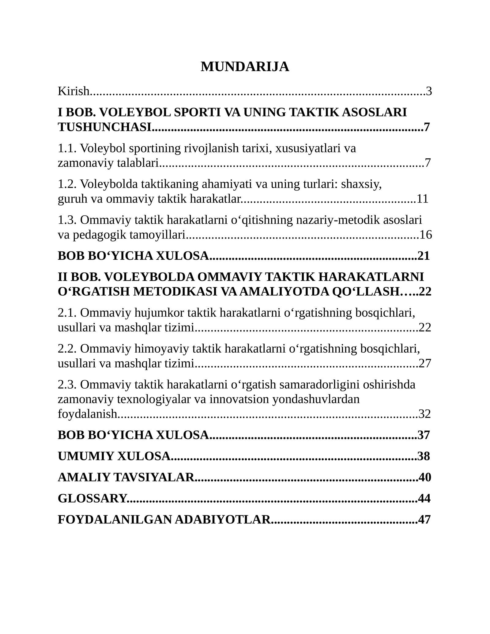 BOB. VOLEYBOLDA OMMAVIY TAKTIK HARAKATLARNI O‘RGATISH METODIKASI VA AMALIYOTDA QO‘LLASH