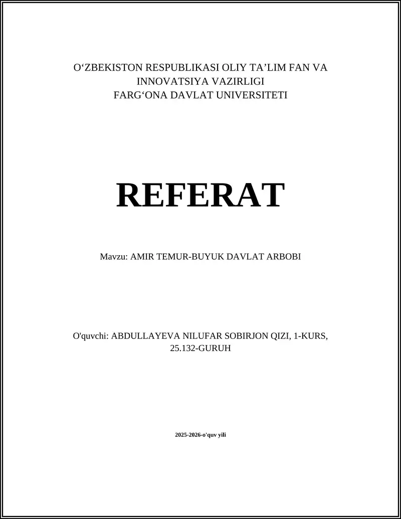 AMIR TEMUR-BUYUK DAVLAT ARBOBI