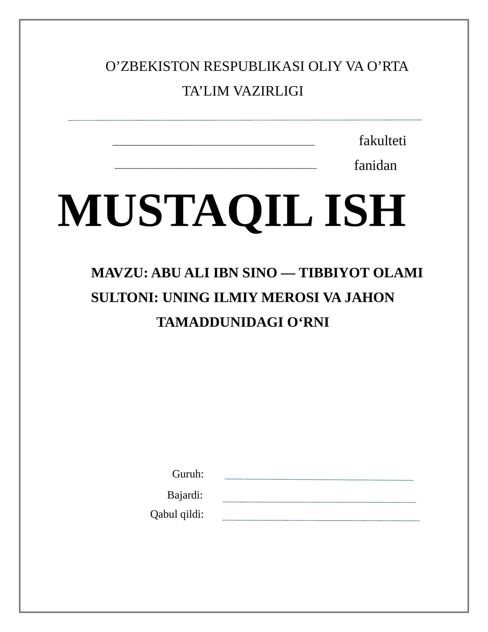 ABU ALI IBN SINO — TIBBIYOT OLAMI SULTONI: UNING ILMIY MEROSI VA JAHON TAMADDUNIDAGI O‘RNI
