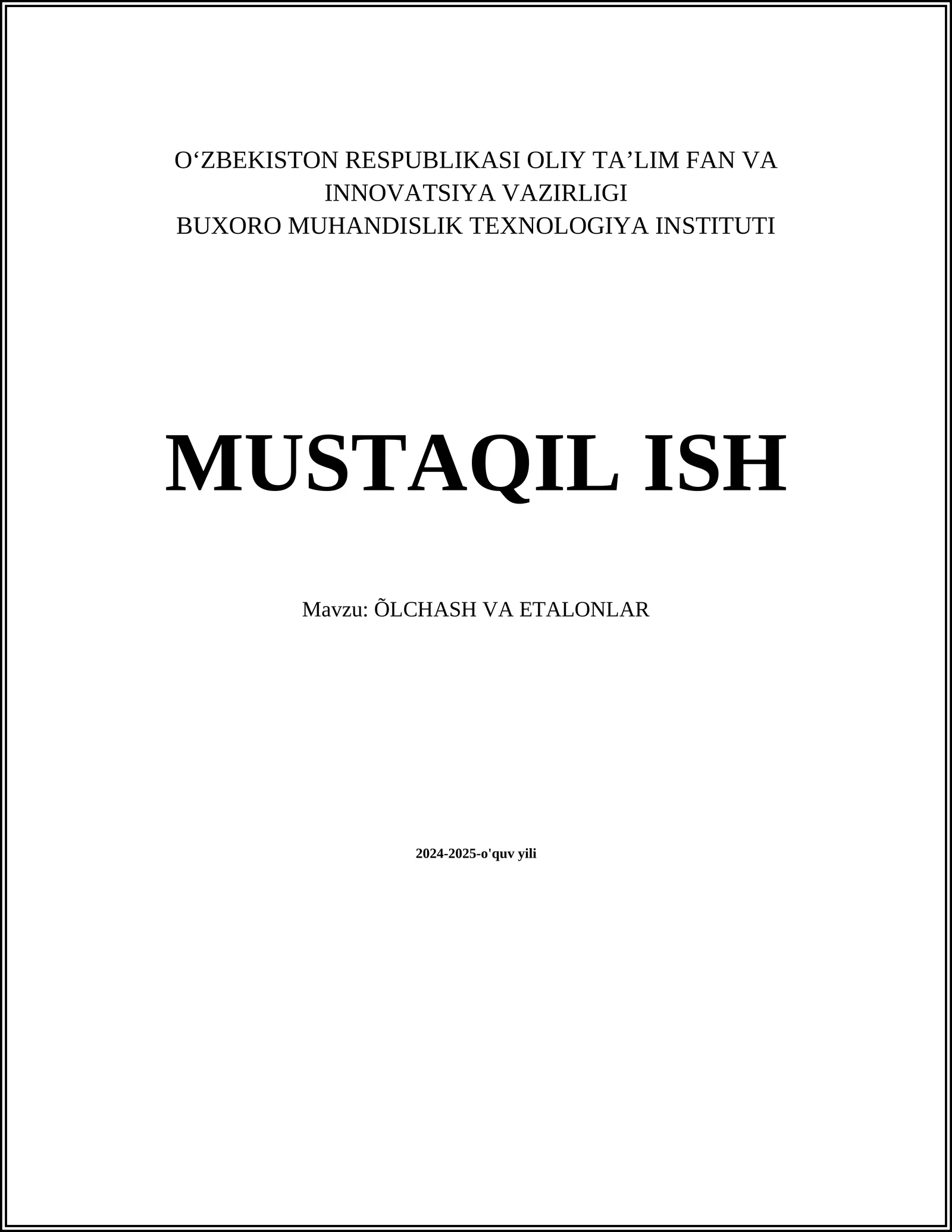 ÖLCHASH VA ETALONLAR