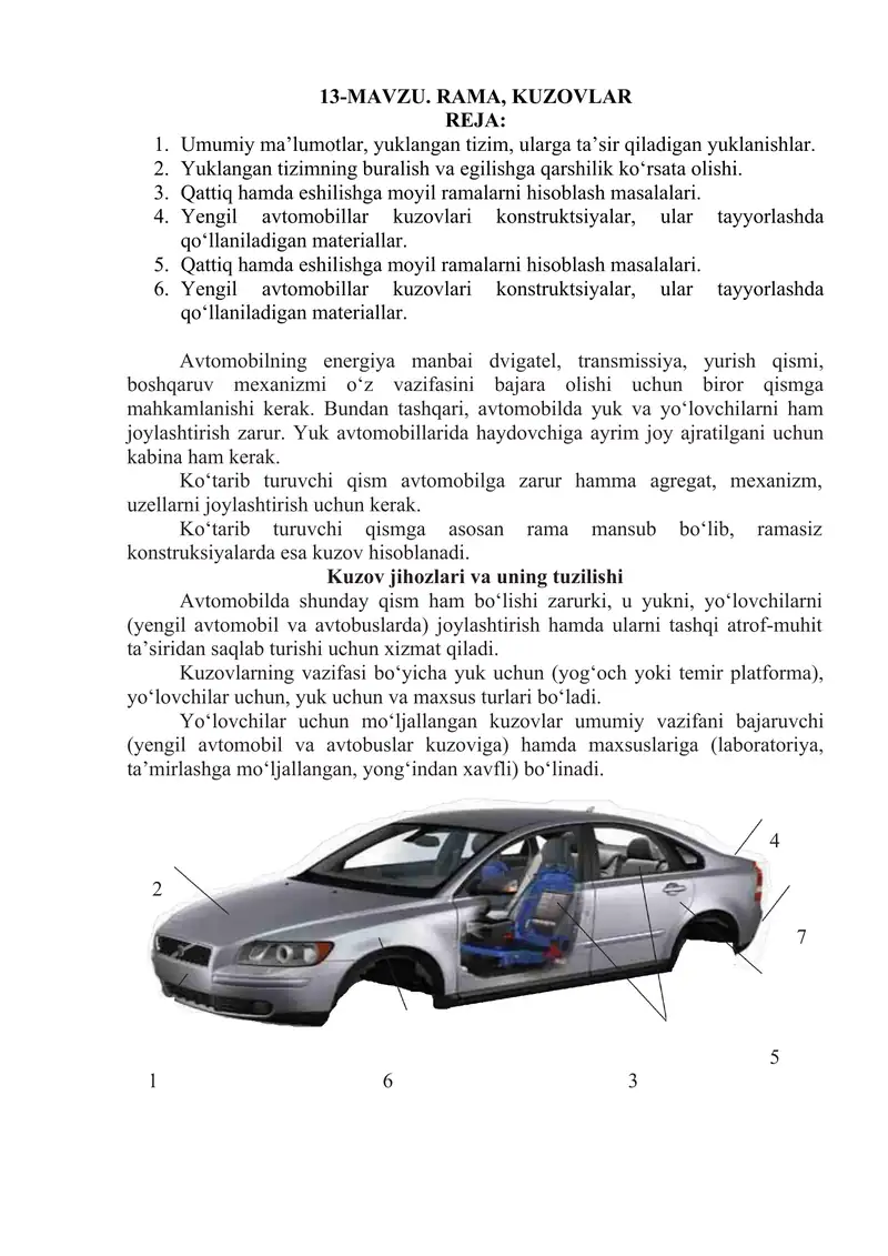 Yengil avtomobillar kuzovlari konstruktsiyalari