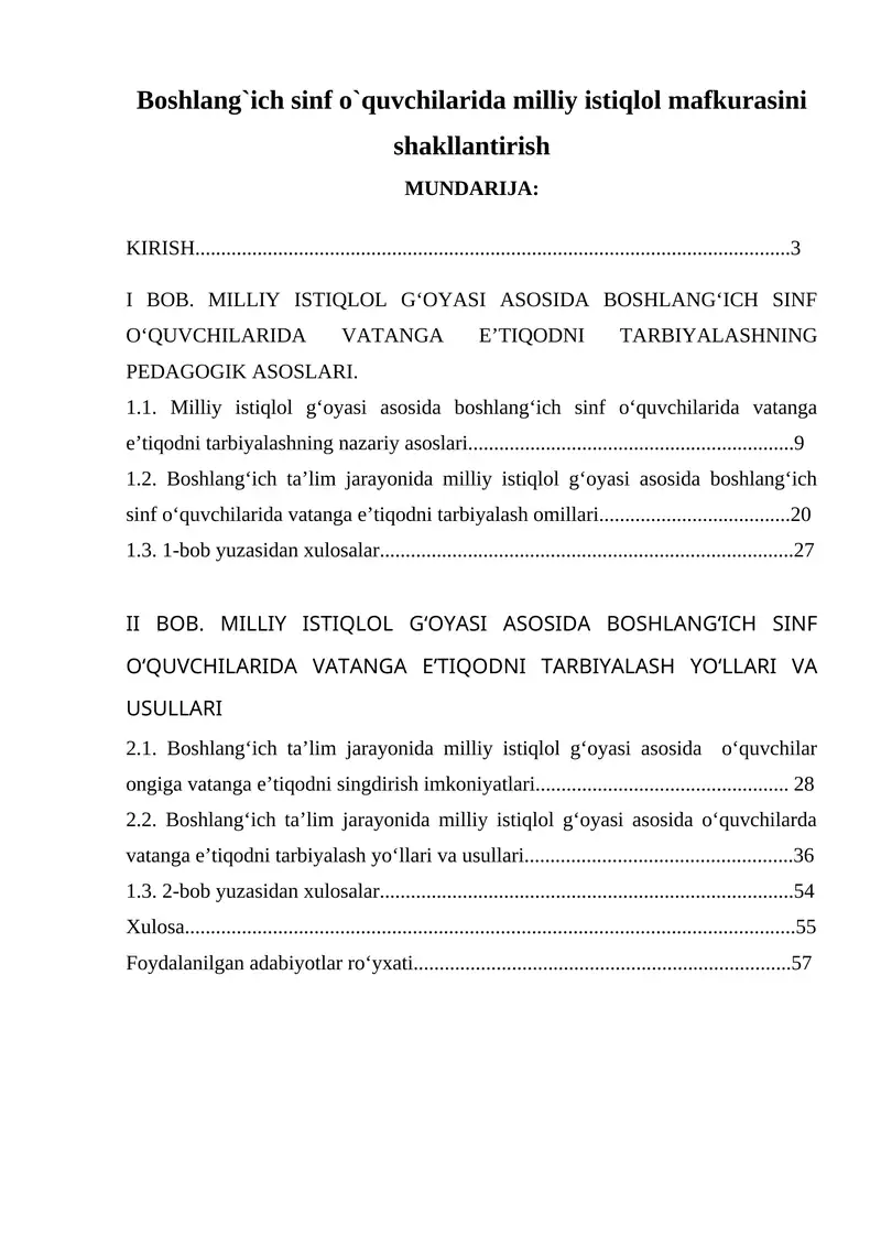 Boshlang`ich sinf o`quvchilarida milliy istiqlol mafkurasini shakllantirish