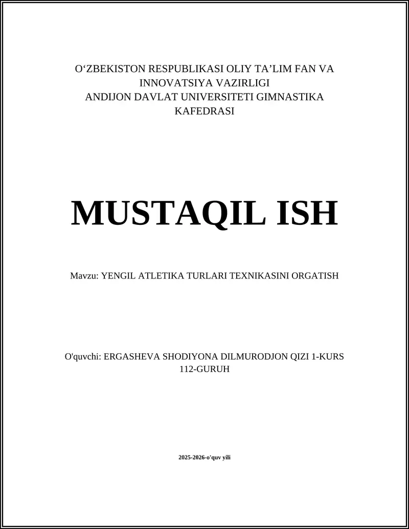 YENGIL ATLETIKA TURLARI TEXNIKASINI ORGATISH