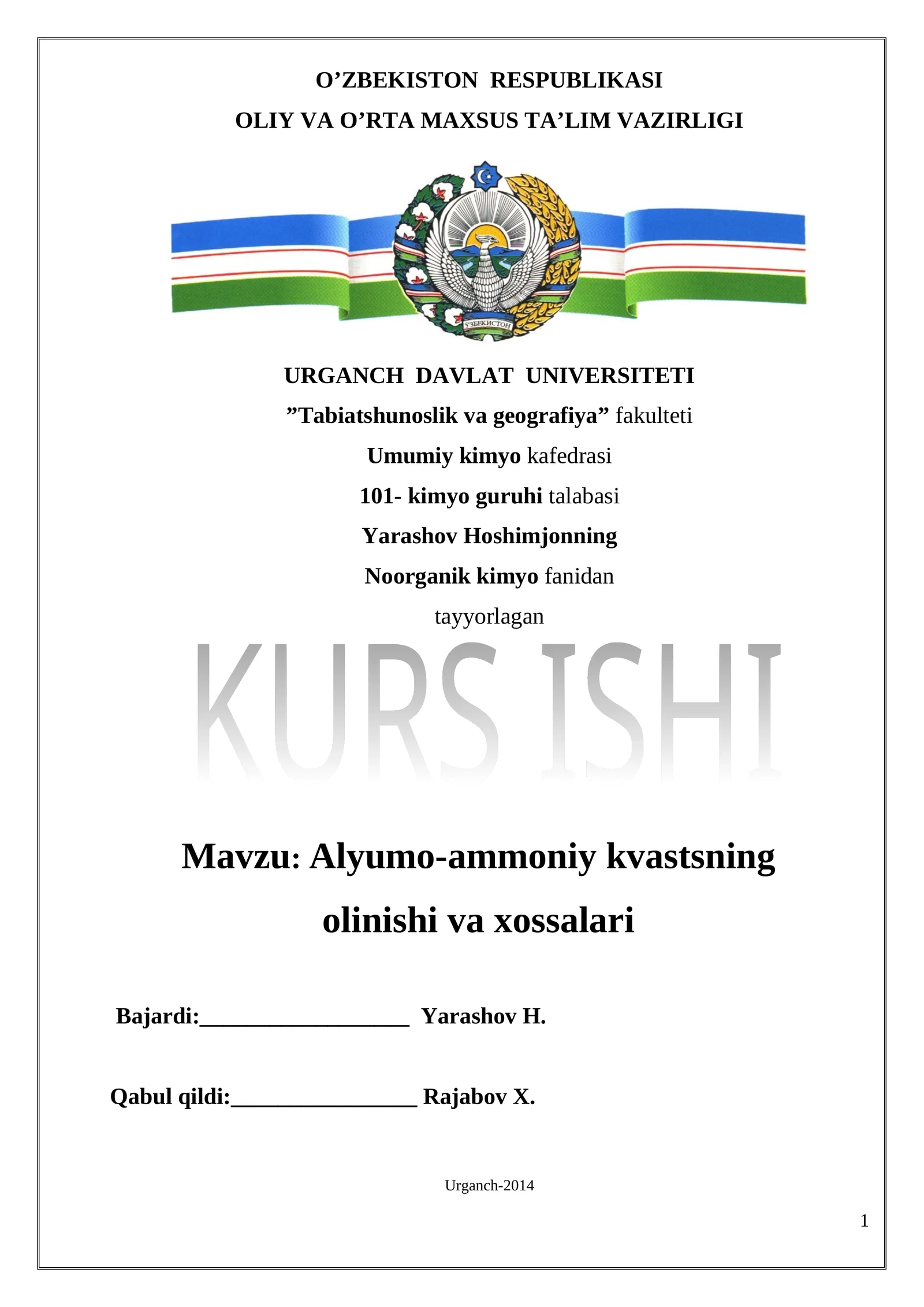 Alyumo-ammoniy kvastsning olinishi va xossalari