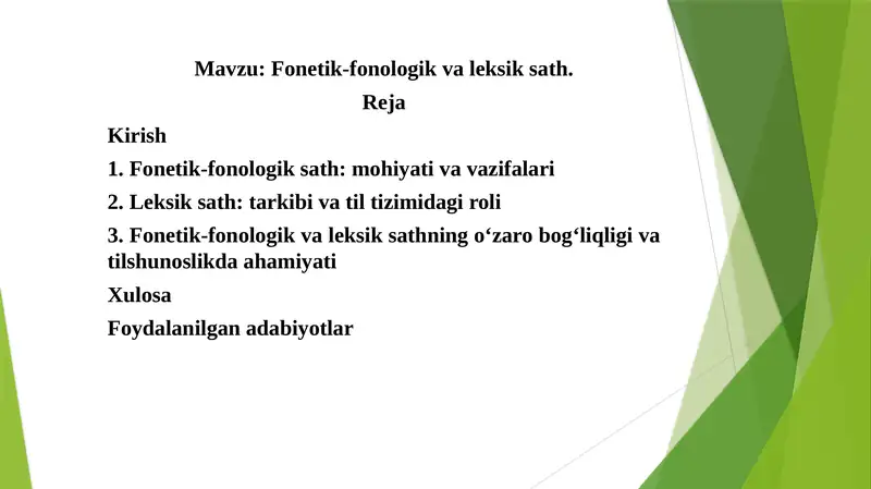 Fonetik-fonologik va leksik sath