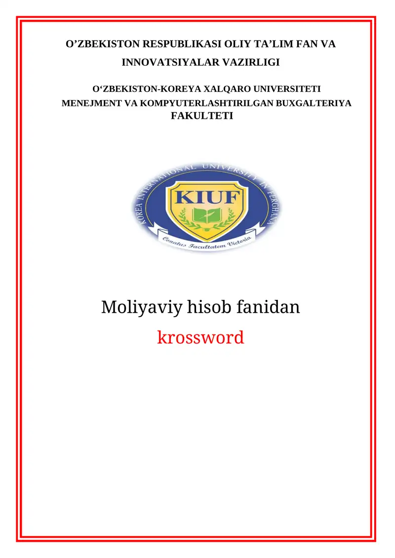 Moliyaviy hisob fanidan krossword