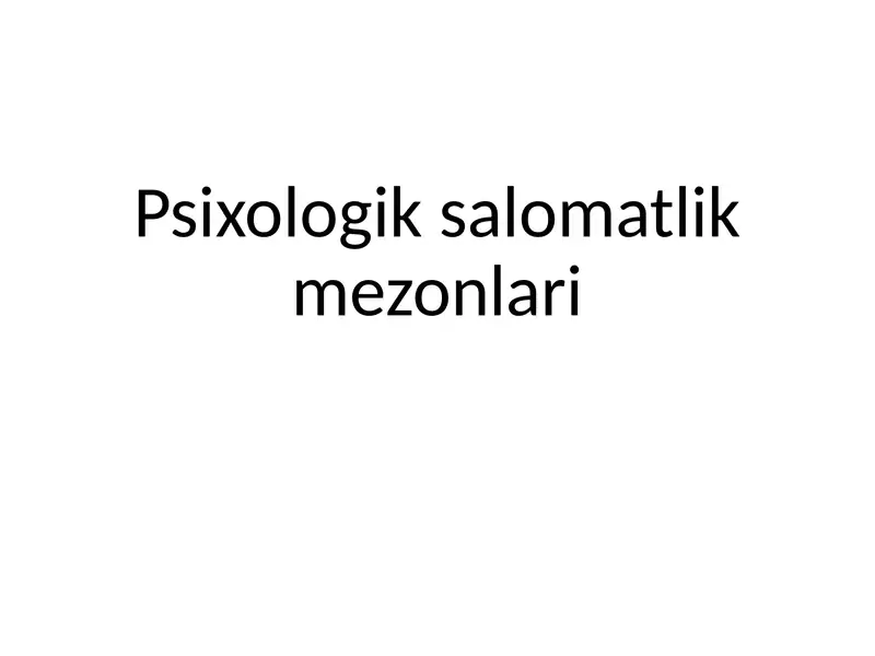 Psixologik salomatlik mezonlari