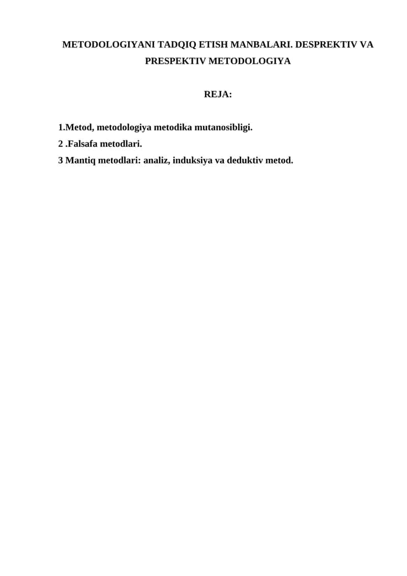 METODOLOGIYANI TADQIQ ETISH MANBALARI