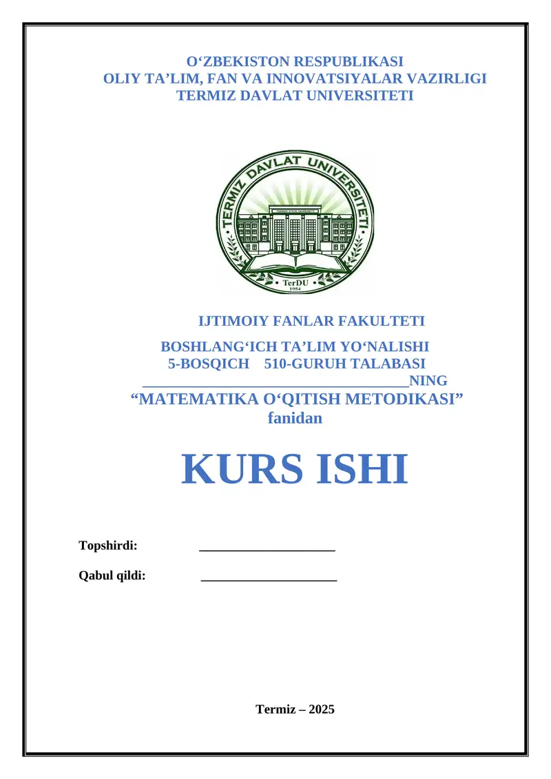 MATEMATIKA O‘QITISH METODIKASI