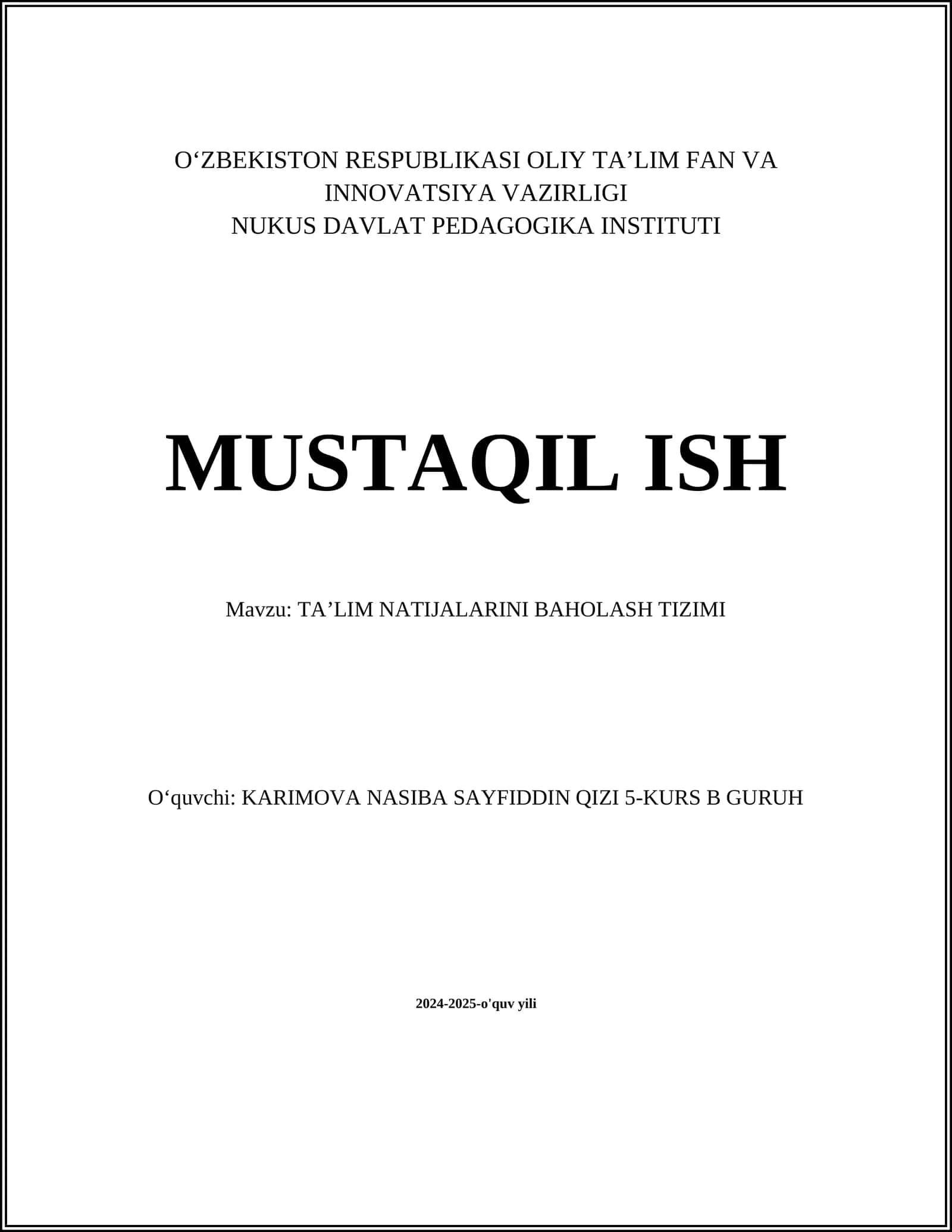 TAʼLIM NATIJALARINI BAHOLASH TIZIMI
