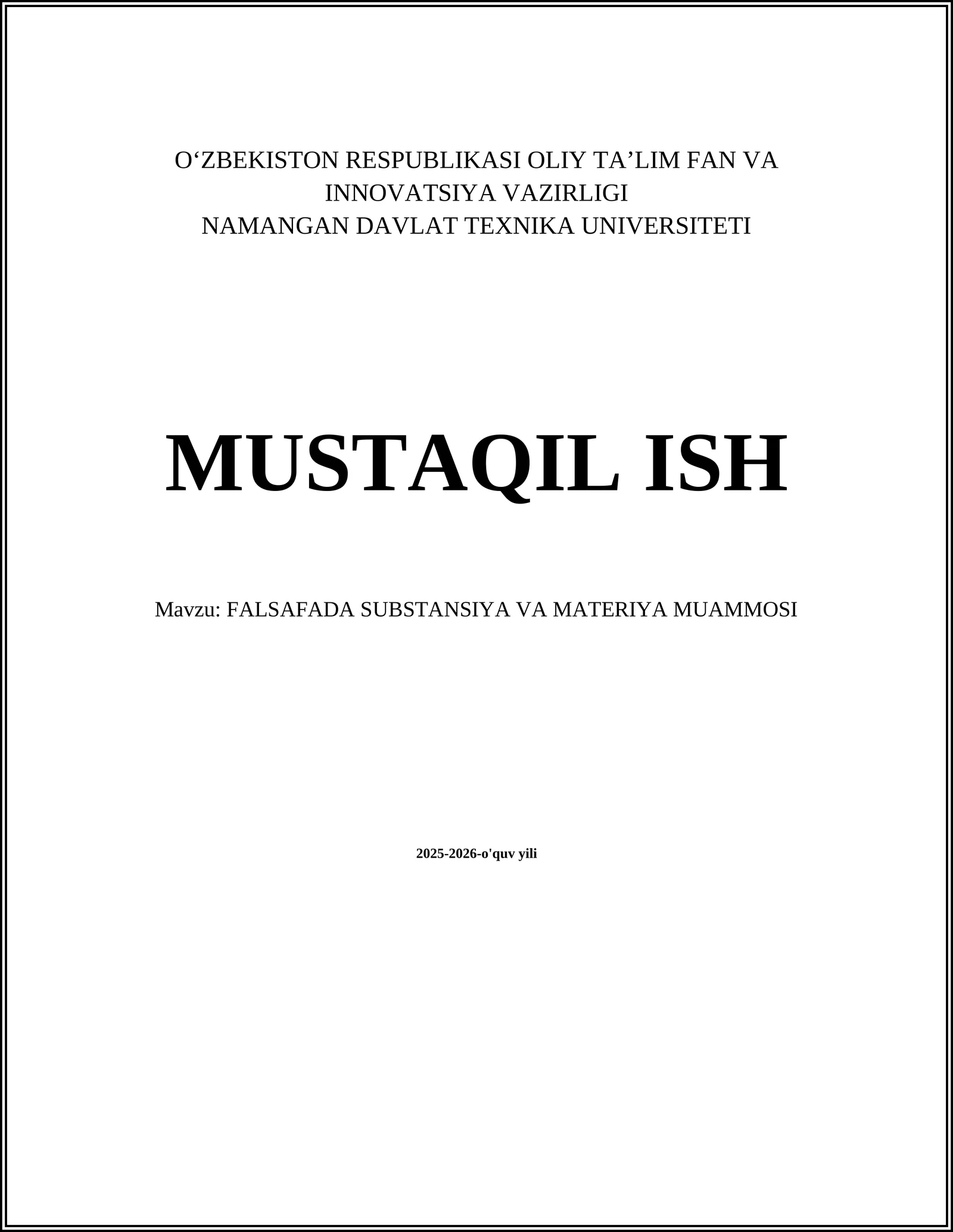 FALSAFADA SUBSTANSIYA VA MATERIYA MUAMMOSI