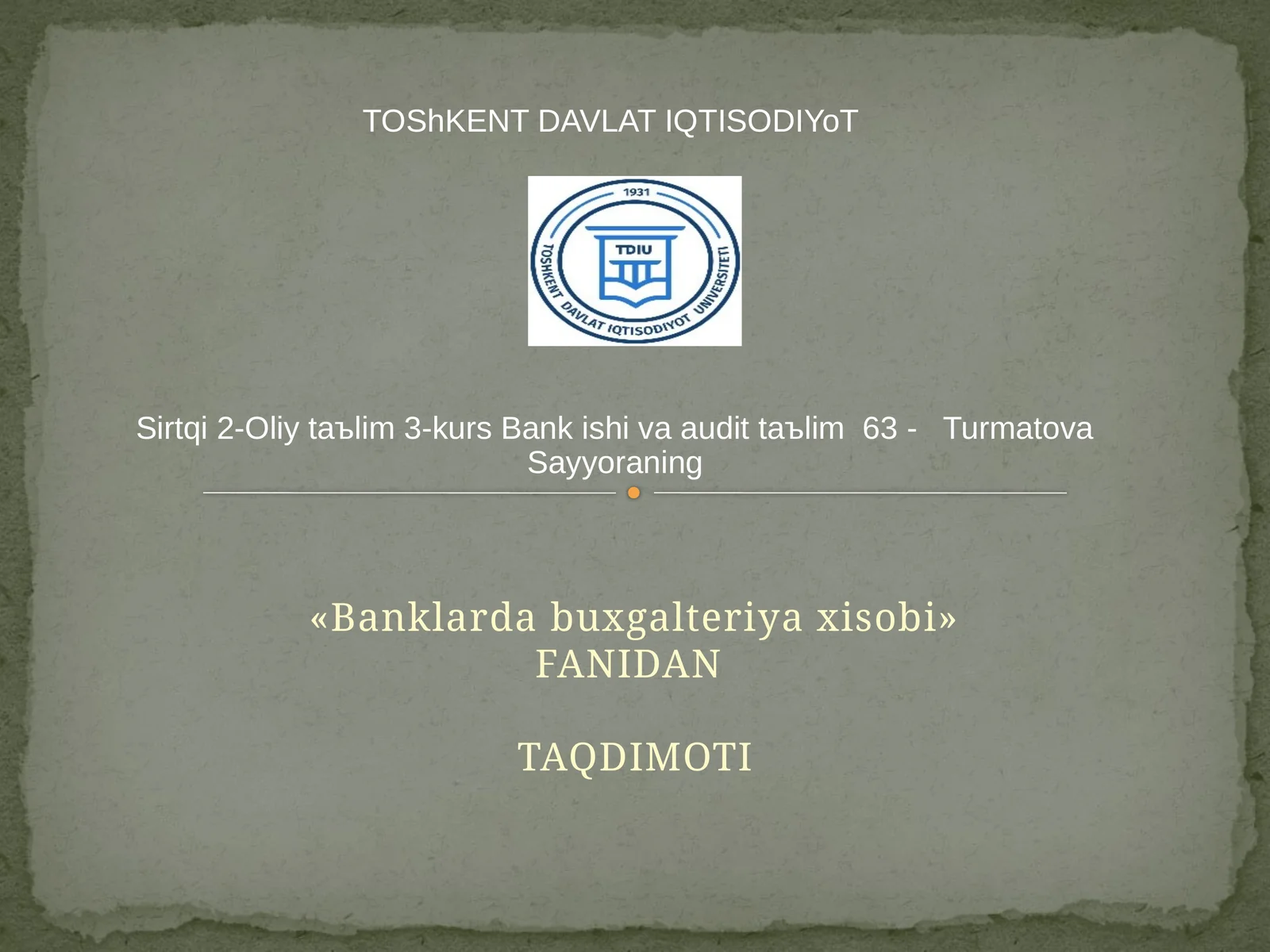 Banklarda buxgalteriya xisobi