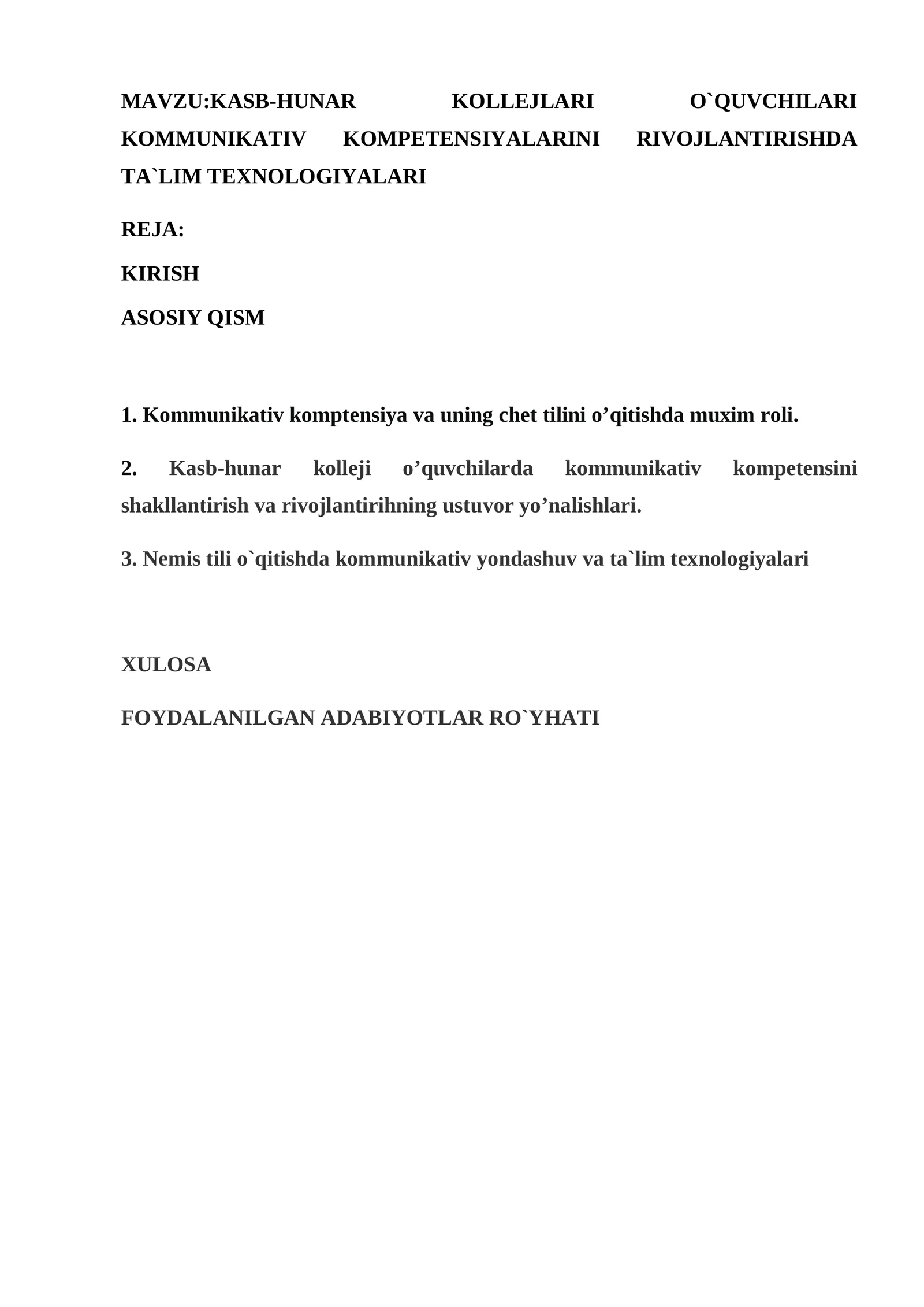KASB-HUNAR KOLLEJLARI O`QUVCHILARI KOMMUNIKATIV KOMPETENSIYALARINI RIVOJLANTIRISHDA TA`LIM TEXNOLOGIYALARI