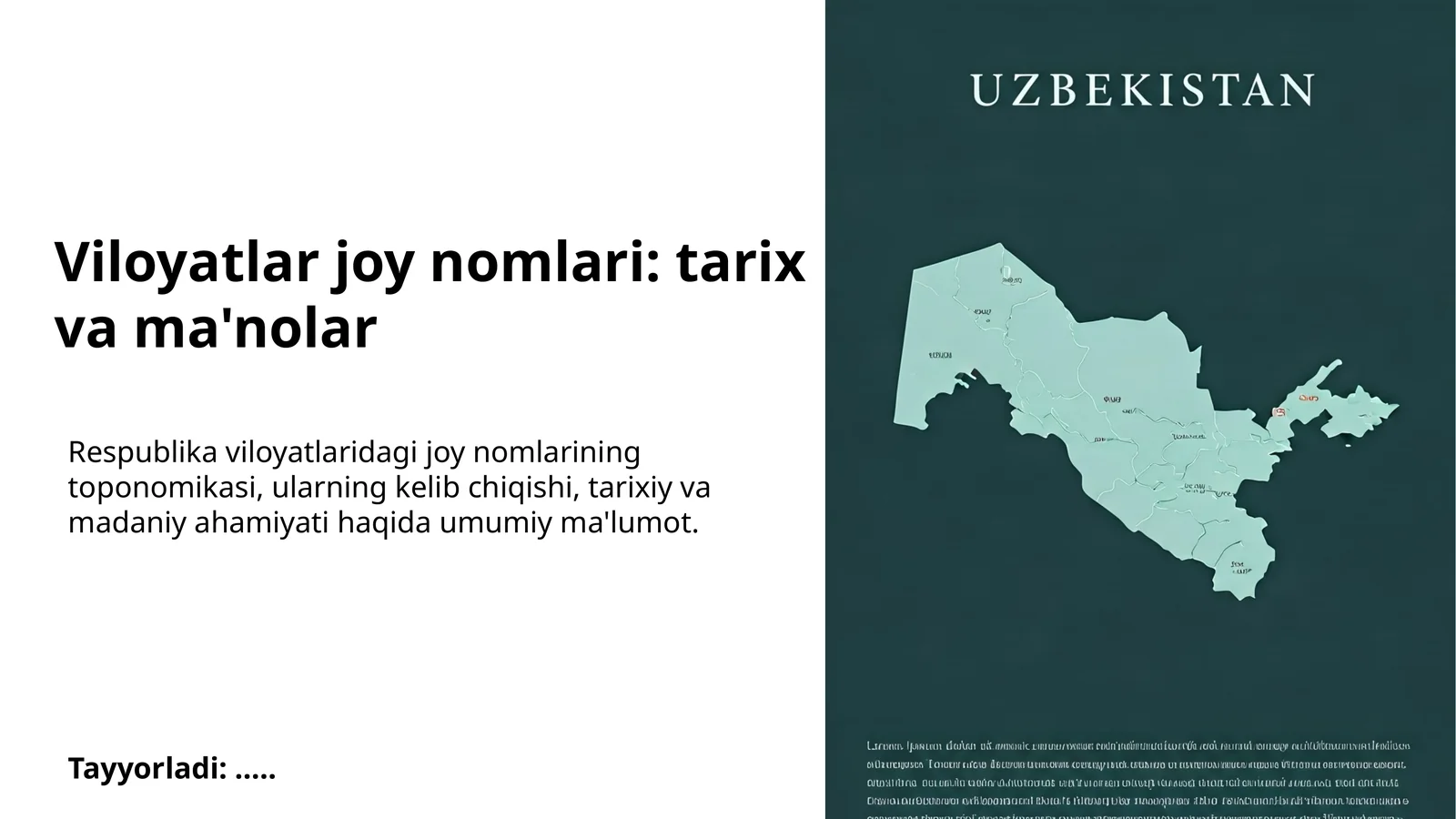Viloyatlar joy nomlari: tarix va ma'nolar