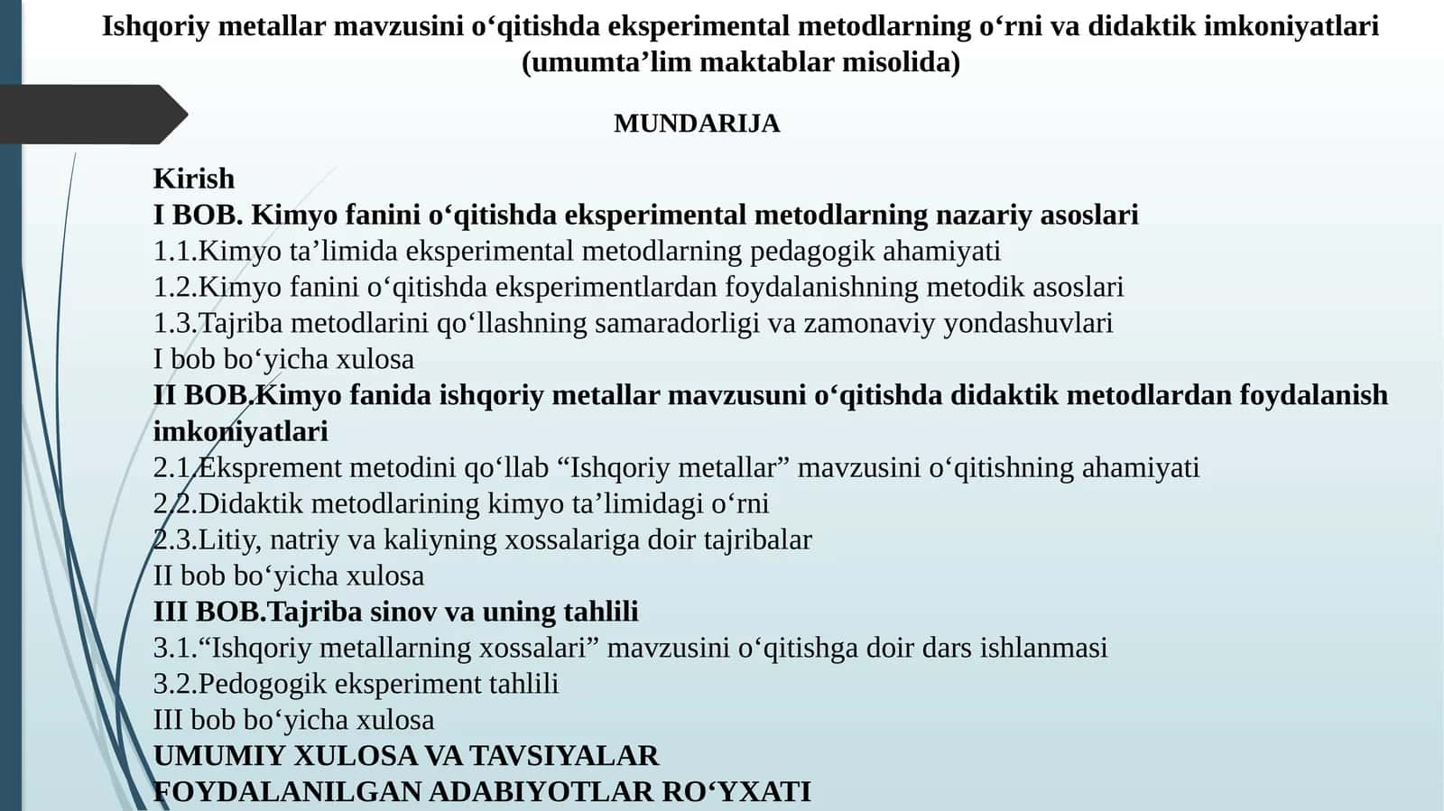 Kimyofanida eksperimental metodlarning nazariyasoslari