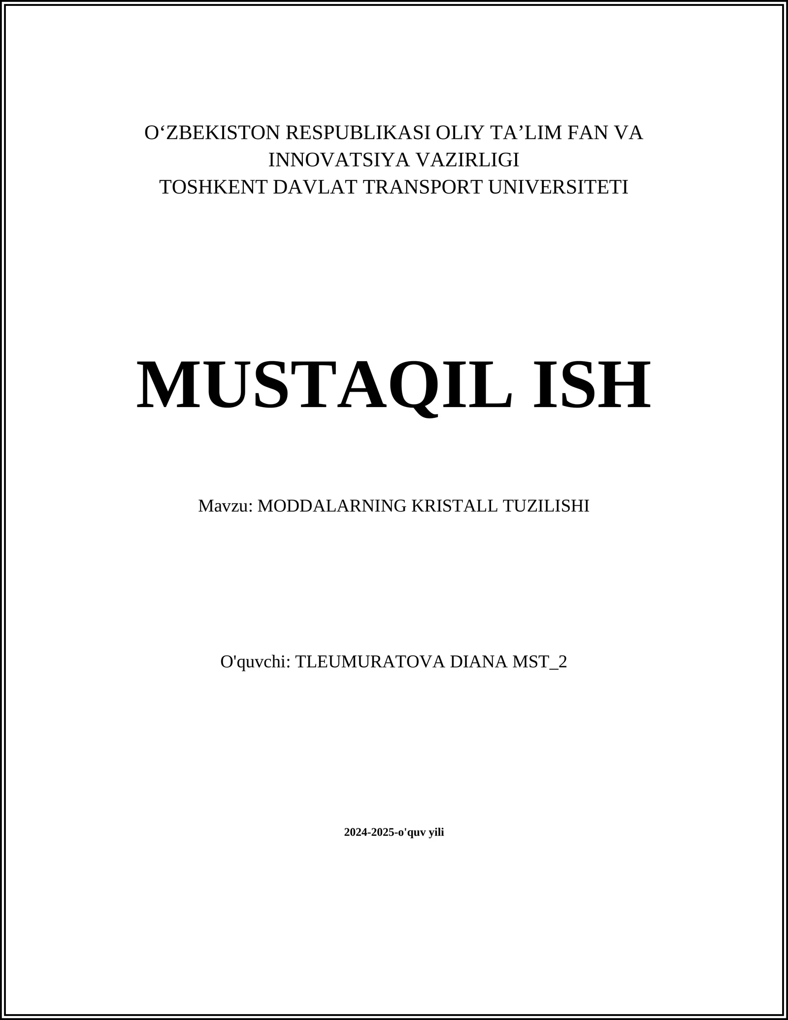 MODDALARNING KRISTALL TUZILISHI