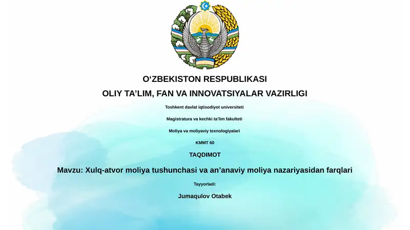 Xulq-atvor moliya tushunchasi va an'anaviy moliya nazariyasidan farqlari