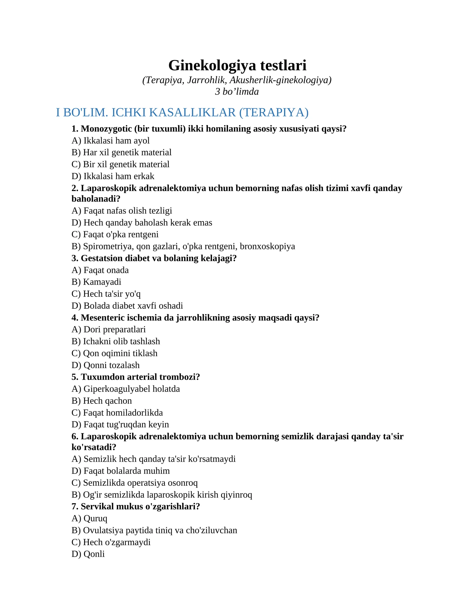 Ginekologiya testlari
