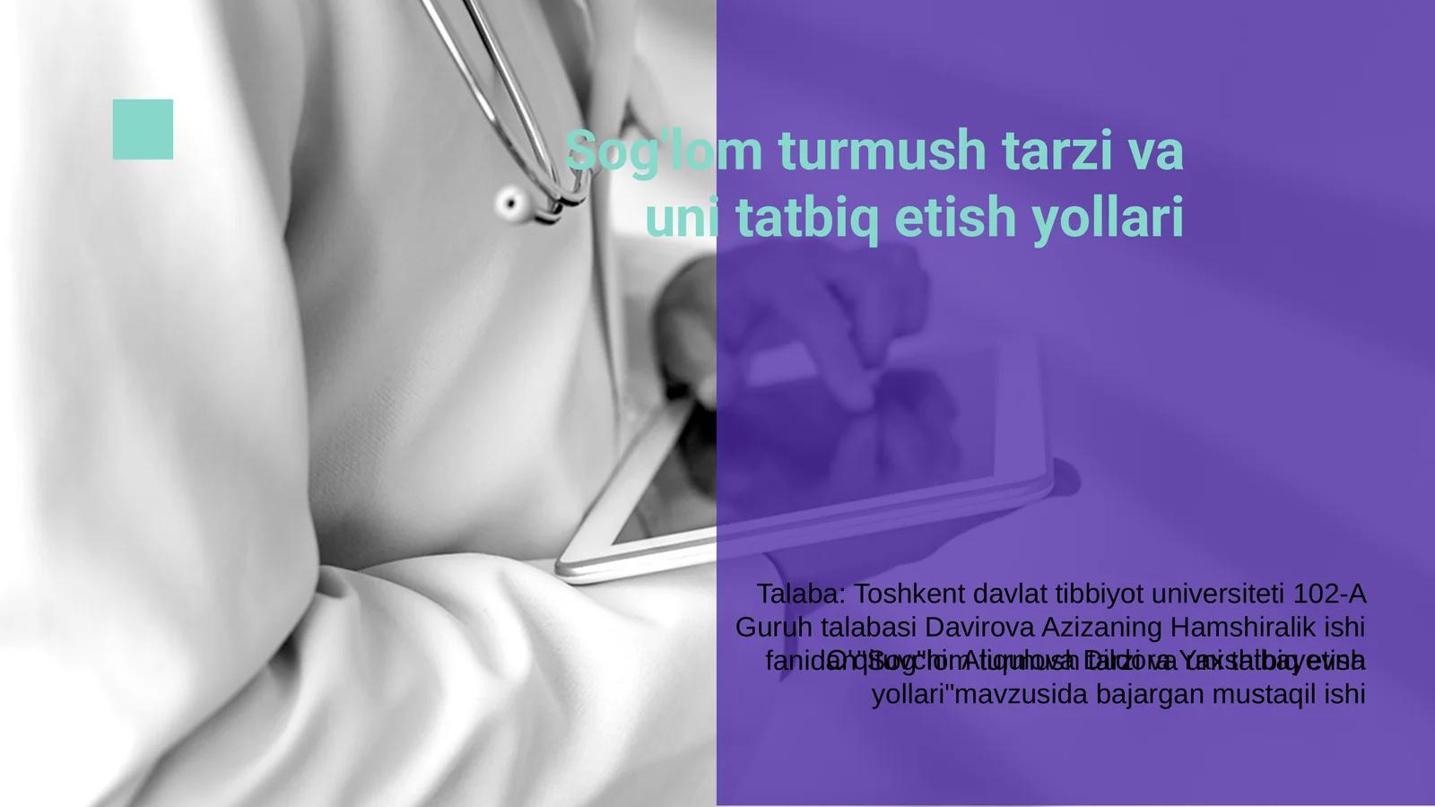 Sog'lom turmush tarzi va uni tatbiq etish yollari