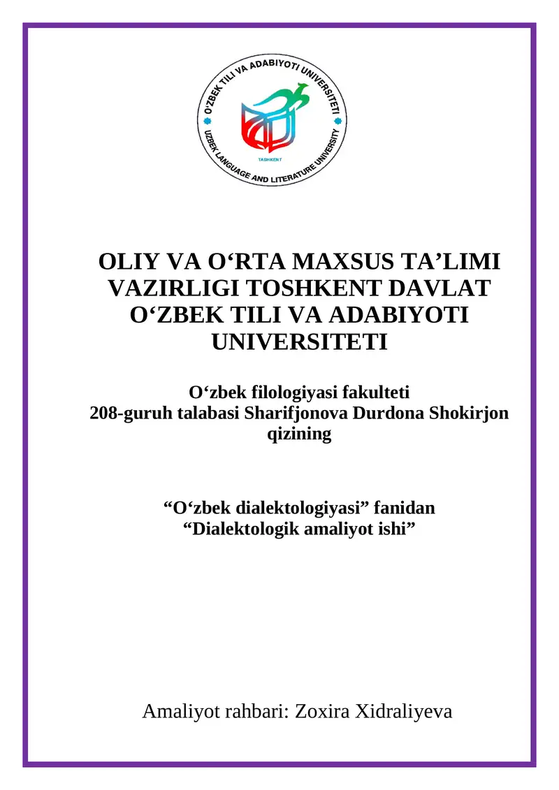 "Dialektologik amaliyot ishi"