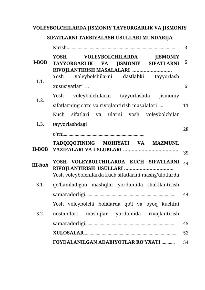 YOSH VOLEYBOLCHILARDA JISMONIY TAYYORGARLIK VA JISMONIY SIFATLARNI TARBIYALASH USULLARI