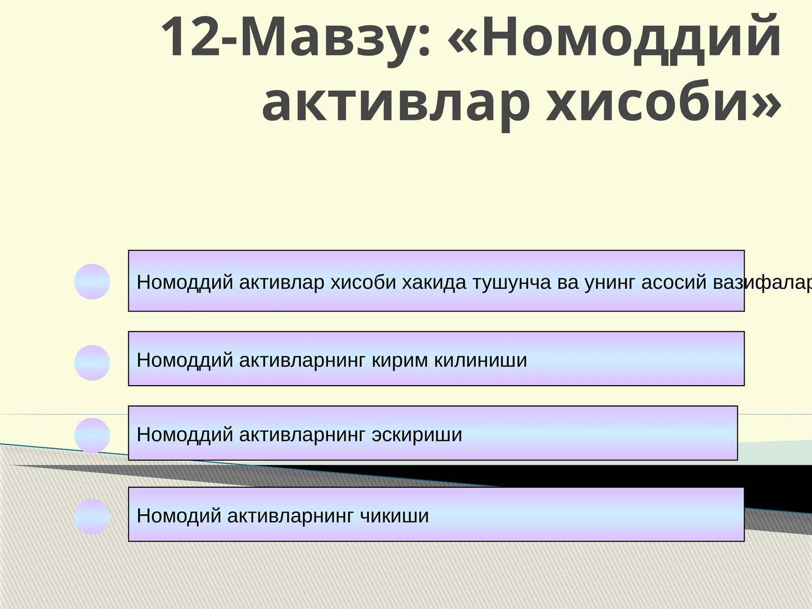 Номоддий активлар хисоби