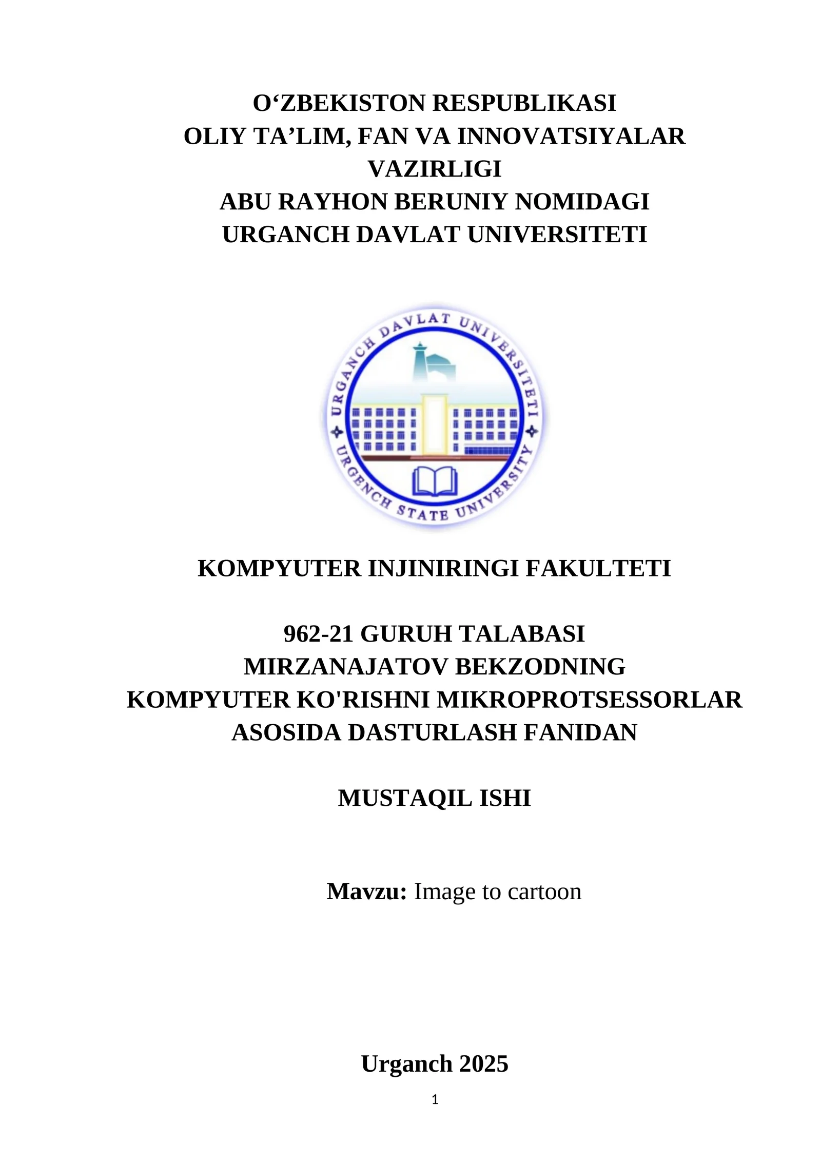 Mavzu: Image to cartoon