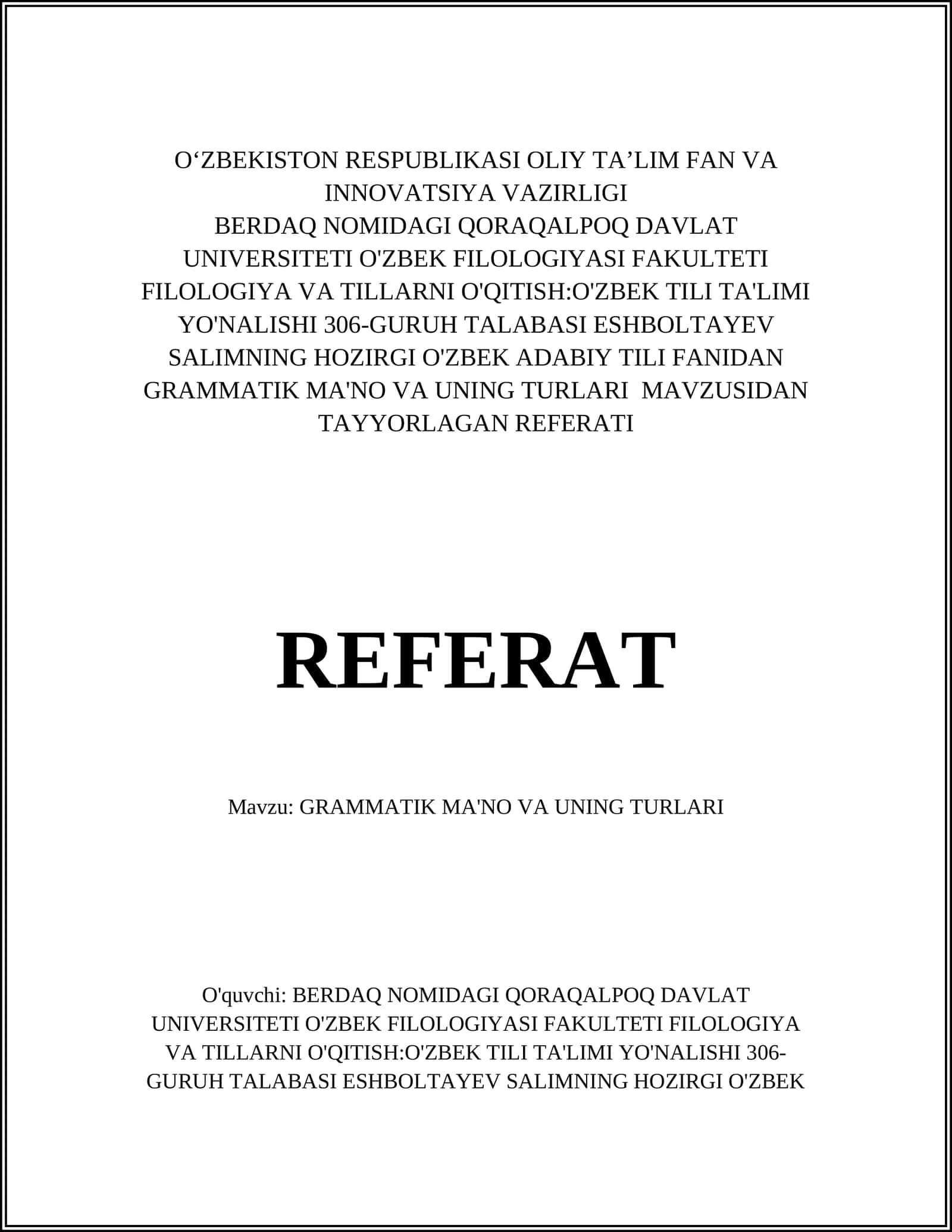 GRAMMATIK MA'NO VA UNING TURLARI