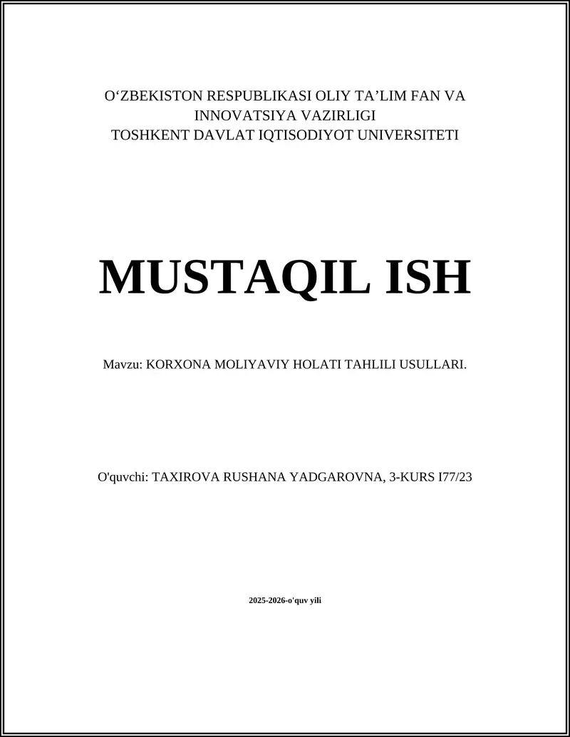 KORXONA MOLIYAVIY HOLATI TAHLILI USULLARI