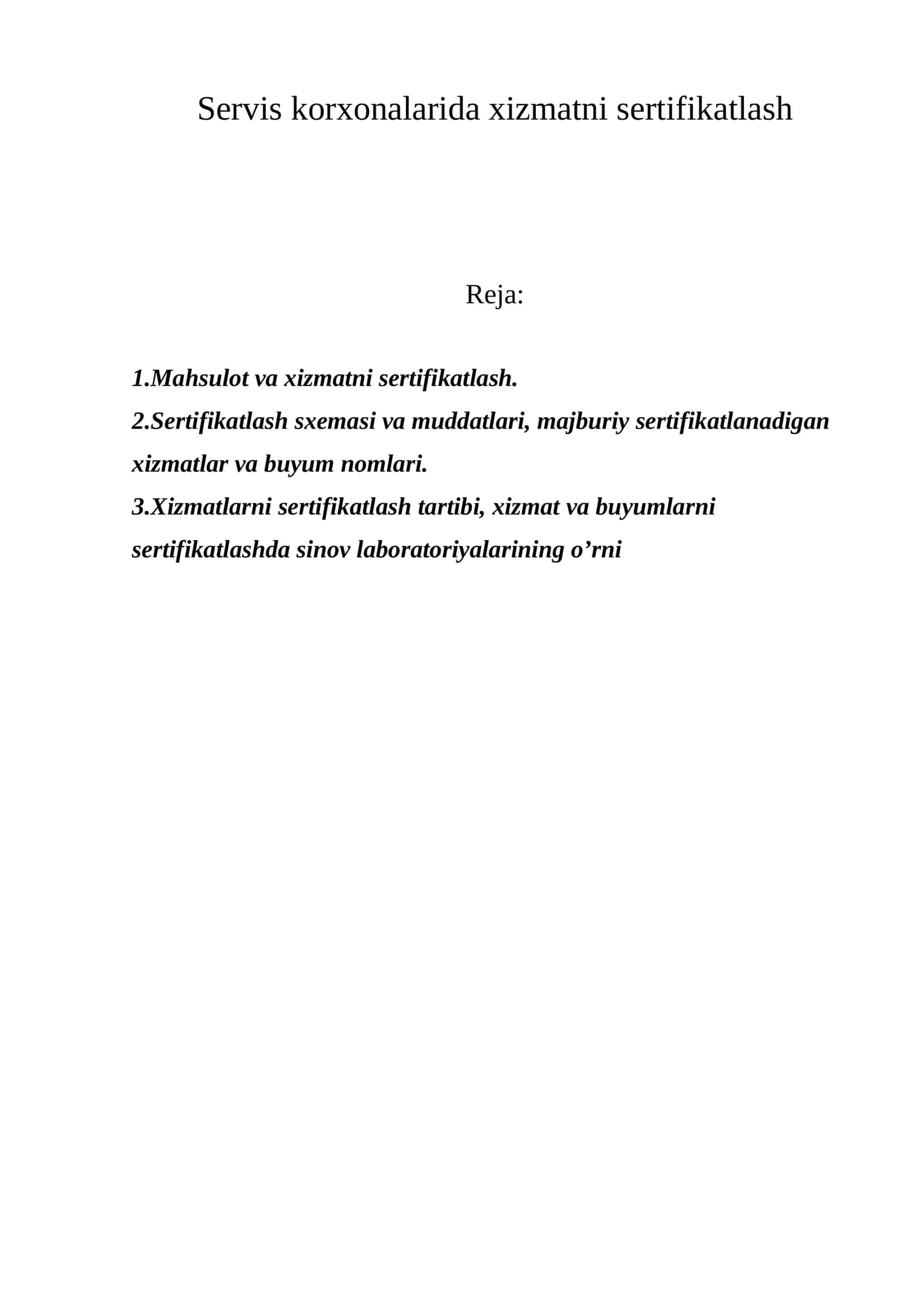 Xizmatni sertifikatlash
