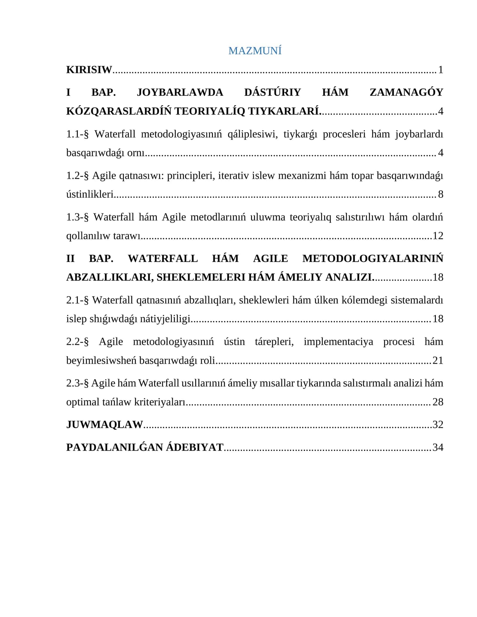 JOYBARLAWDA DÁSTÚRIY HÁM ZAMANAGÓY KÓZQARASLARDÍŃ TEORIYALÍQ TIYKARLARÍ