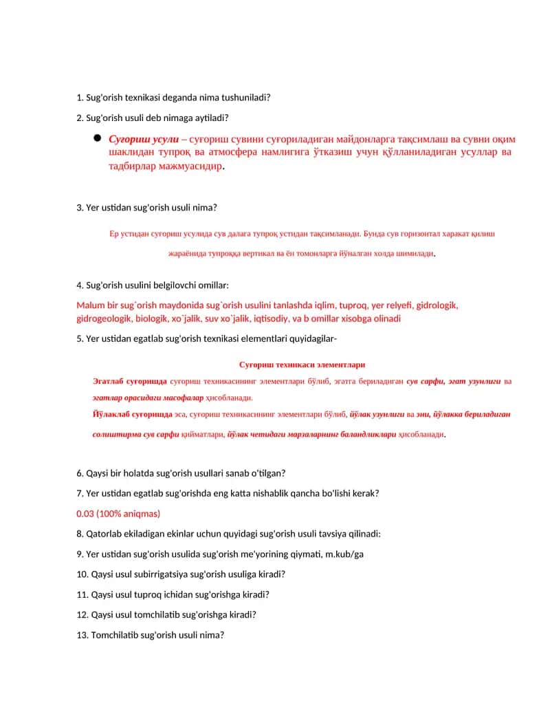Sug'orish texnikasi elementlari